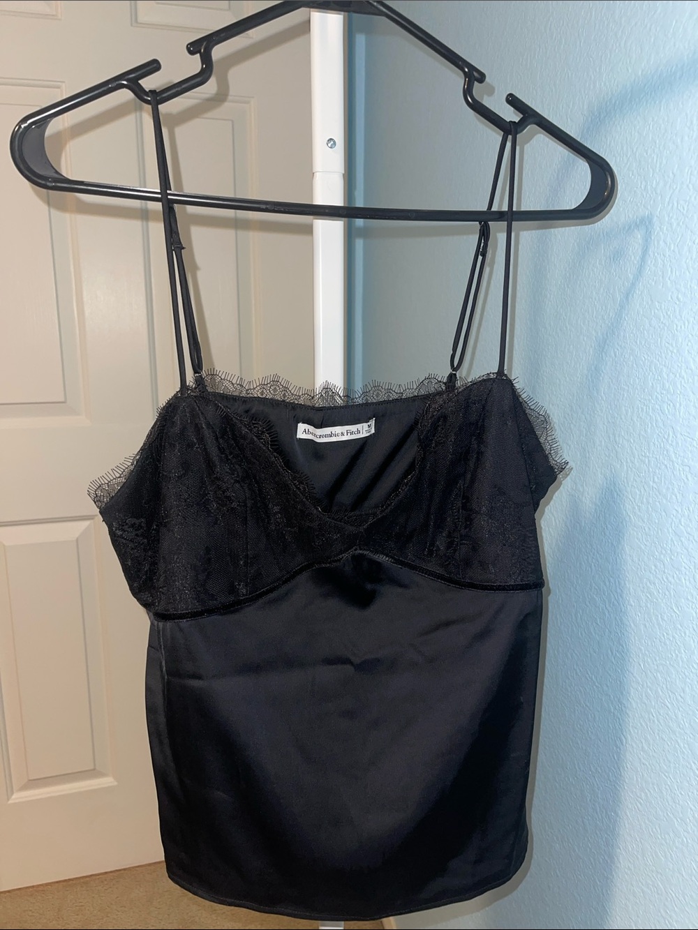 Abercrombie & Fitch Black Satin Lace-Trim Slip Cami